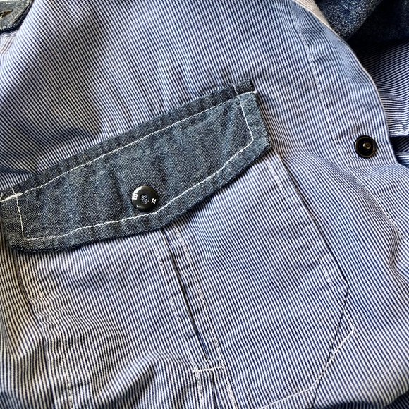 Ecko Unlimited Blue Stripes SNAP Cotton Shirt Long Sleeves Roll up - Picture 9 of 11